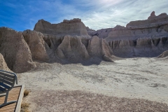 Badlands-Window-Trail-rock-formation-behind-benches