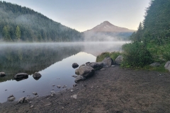Trillium-Lake-Hike-Small-beach-lake-fog
